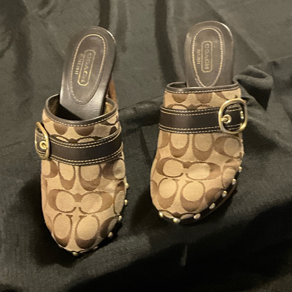 Coach Tan and Brown Signature Clogs